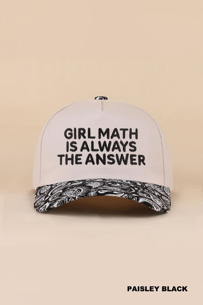 Girl Math Is Always The Answer Hat - Paisley