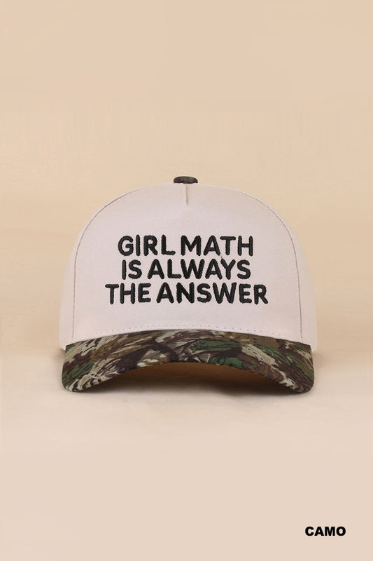Girl Math Is Always The Answer Hat - Camo