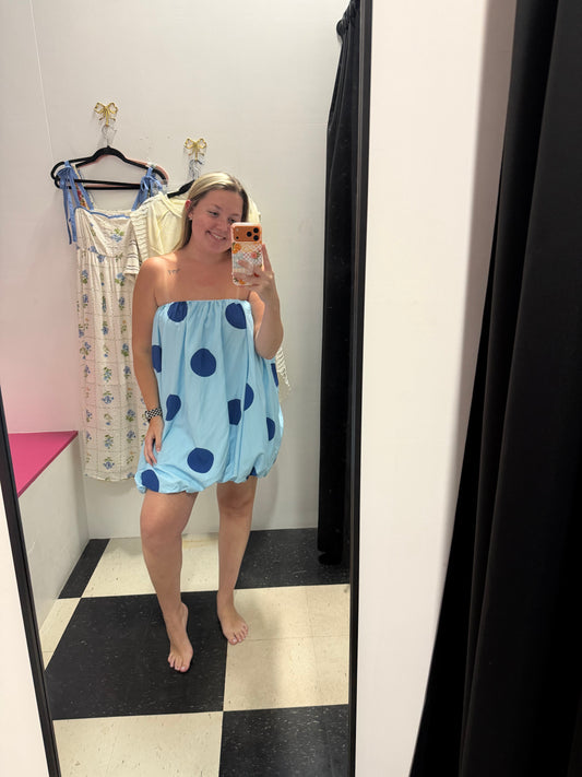 baby blues strapless polka dot dress