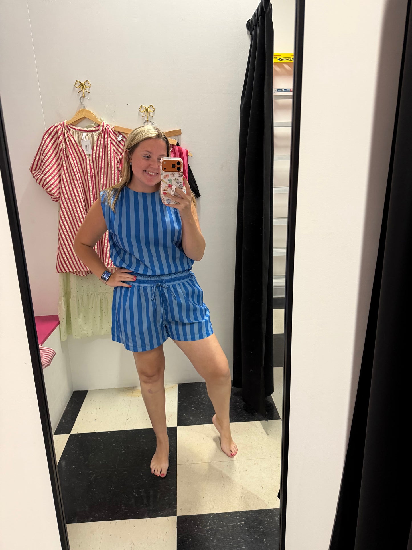 BY THE OCEAN SIDE STRIPED TOP - BLUE