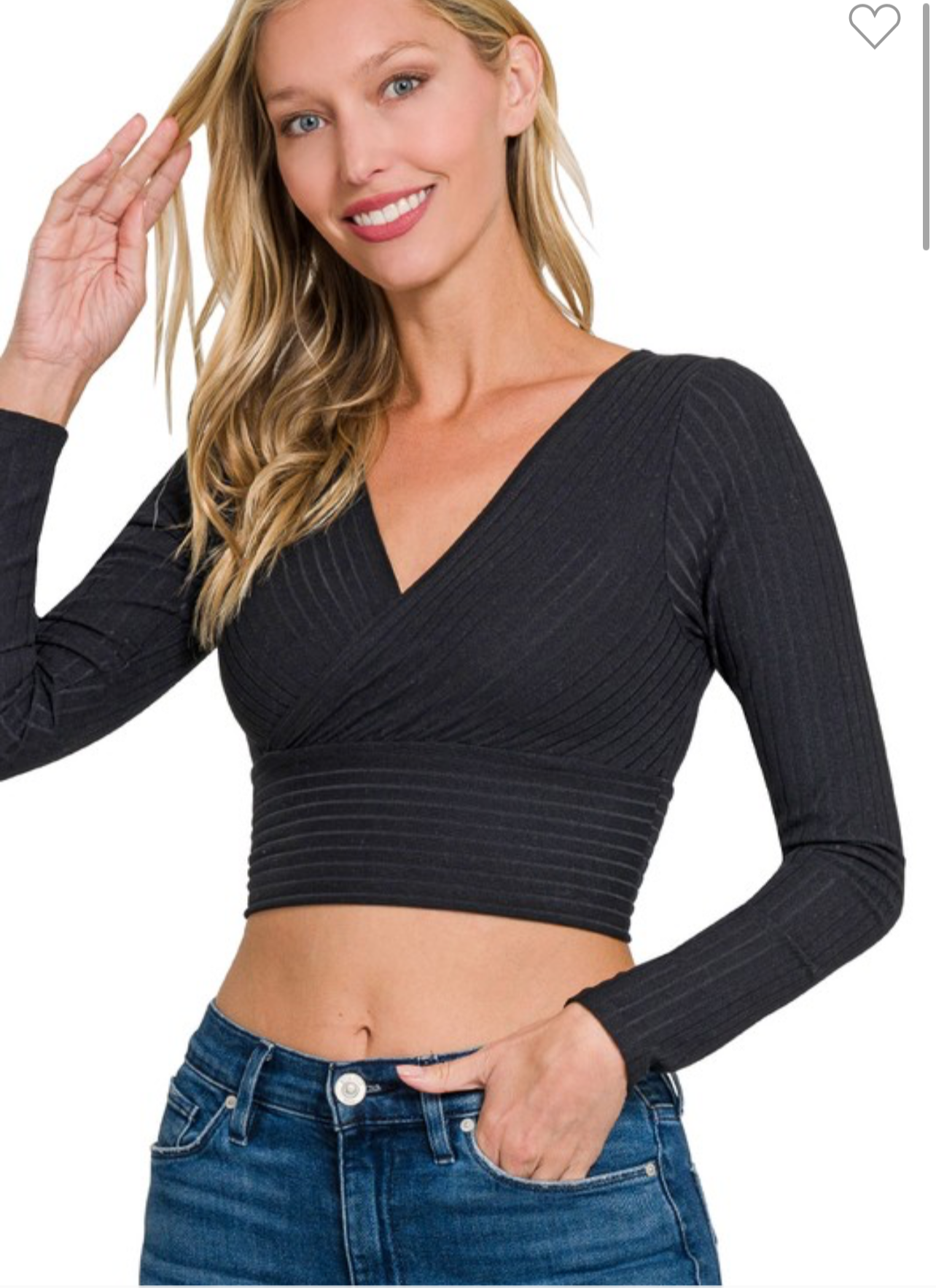 Ribbed Waist Band Long Sleeve Top
