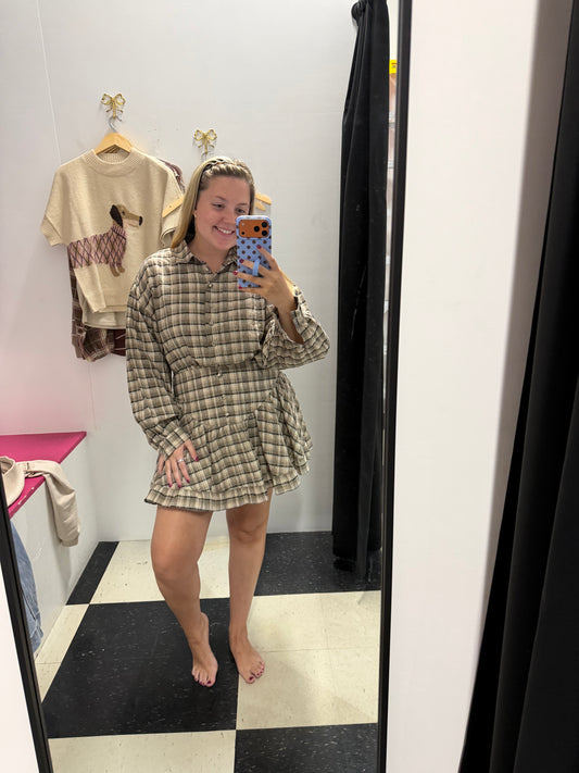 Plaid Basque Waist Mini Dress