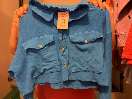 Laura Cropped Shacket - Ocean Blue