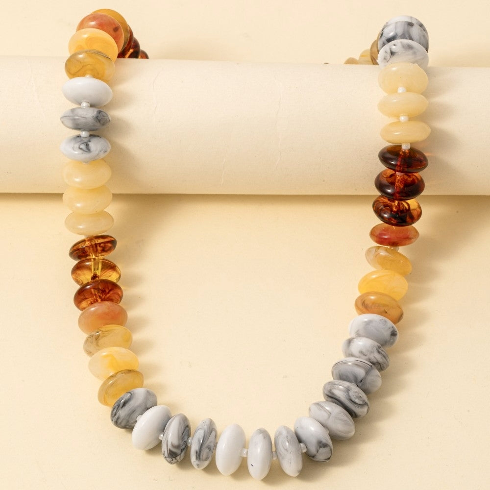 Mixed Marble Resin Disc Beaded Necklace