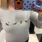 FALL DOG EMBROIDERED LONG SLEEVE TOP - FINAL SALE