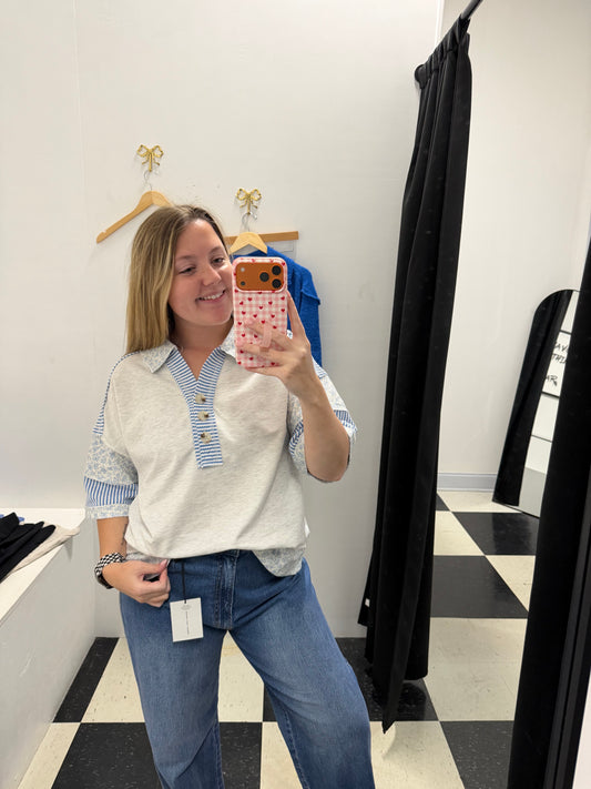 Oversized Half Button Collared Top