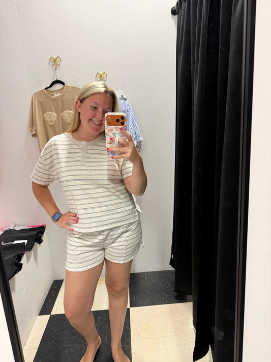 french terry striped boxy top - heather gray