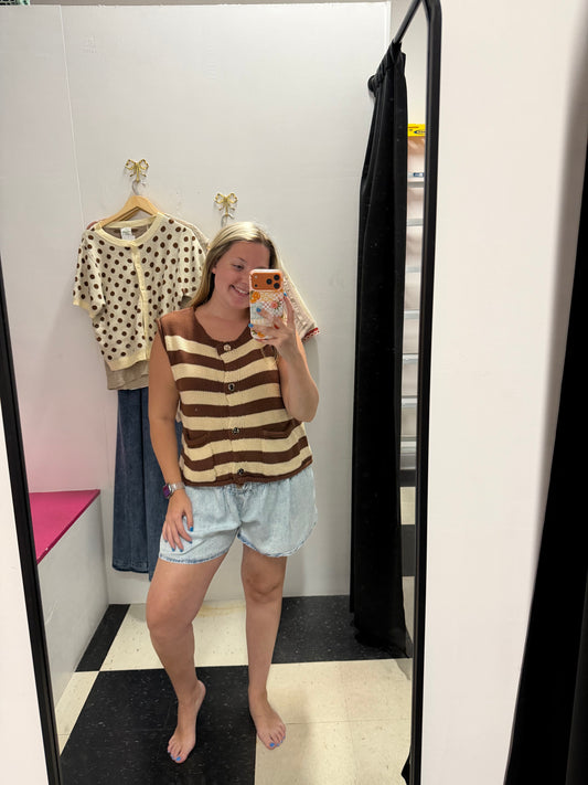 IN A DAZE STRIPED TOP - CHOCOLATE