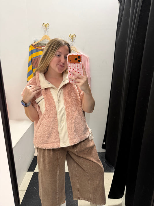 Sherpa Oversized Vest - Dusty Pink