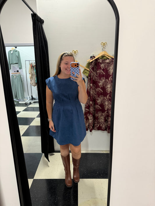 Pleated Mini Dress - Blue