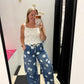 Washed Polka Dot Cargo Barrel Pants