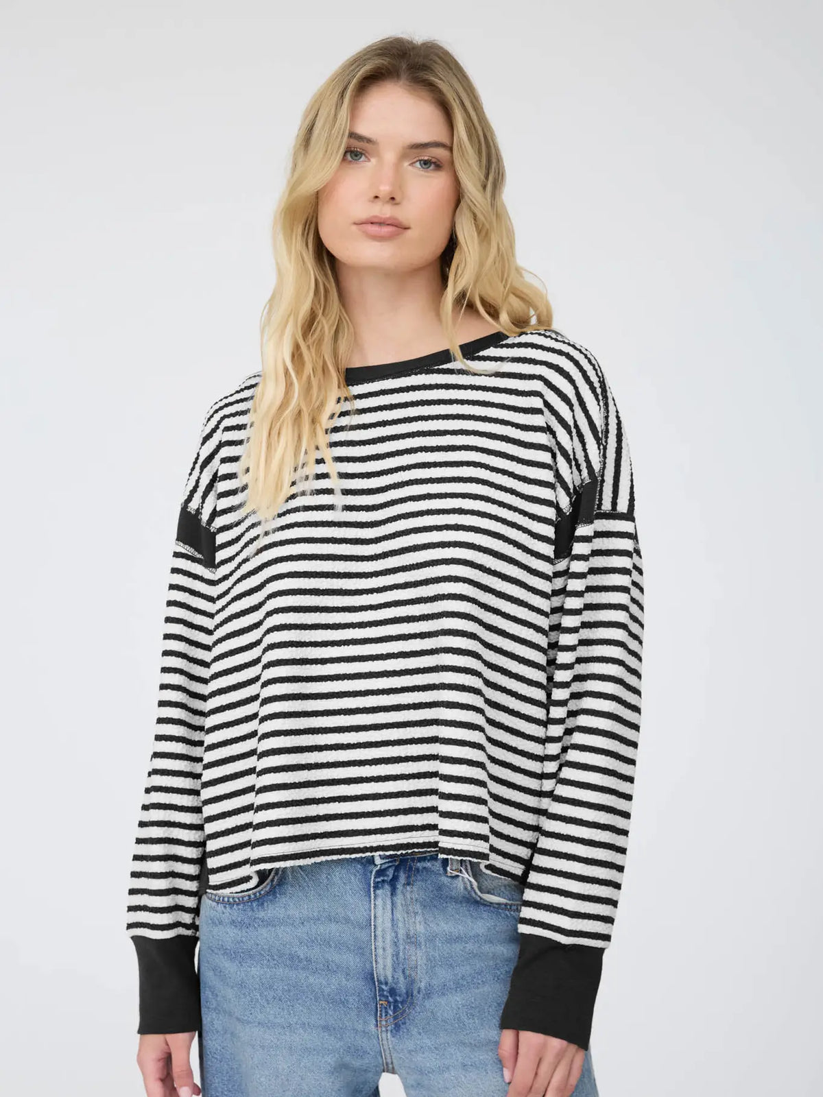 JESSICA STRIPED OPEN BACK TOP - BLACK