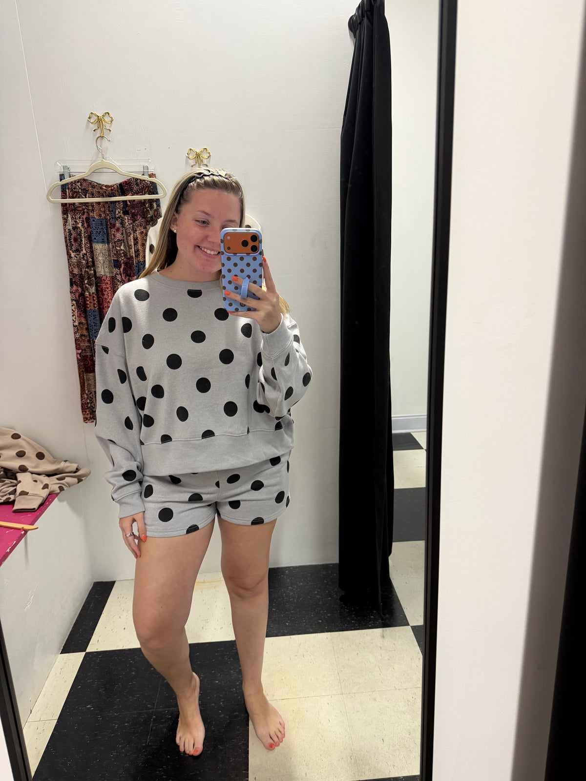alix polka dot pullover - gray/black