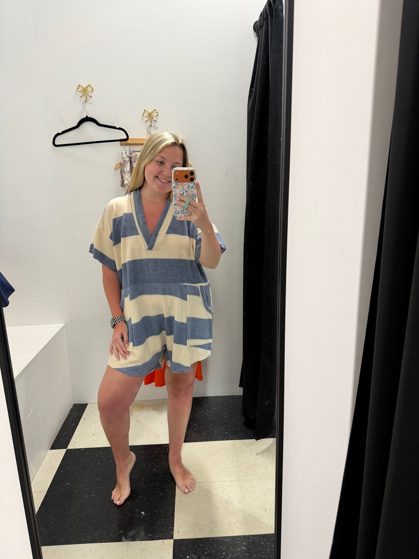 Oversized V-Neck Striped Romper