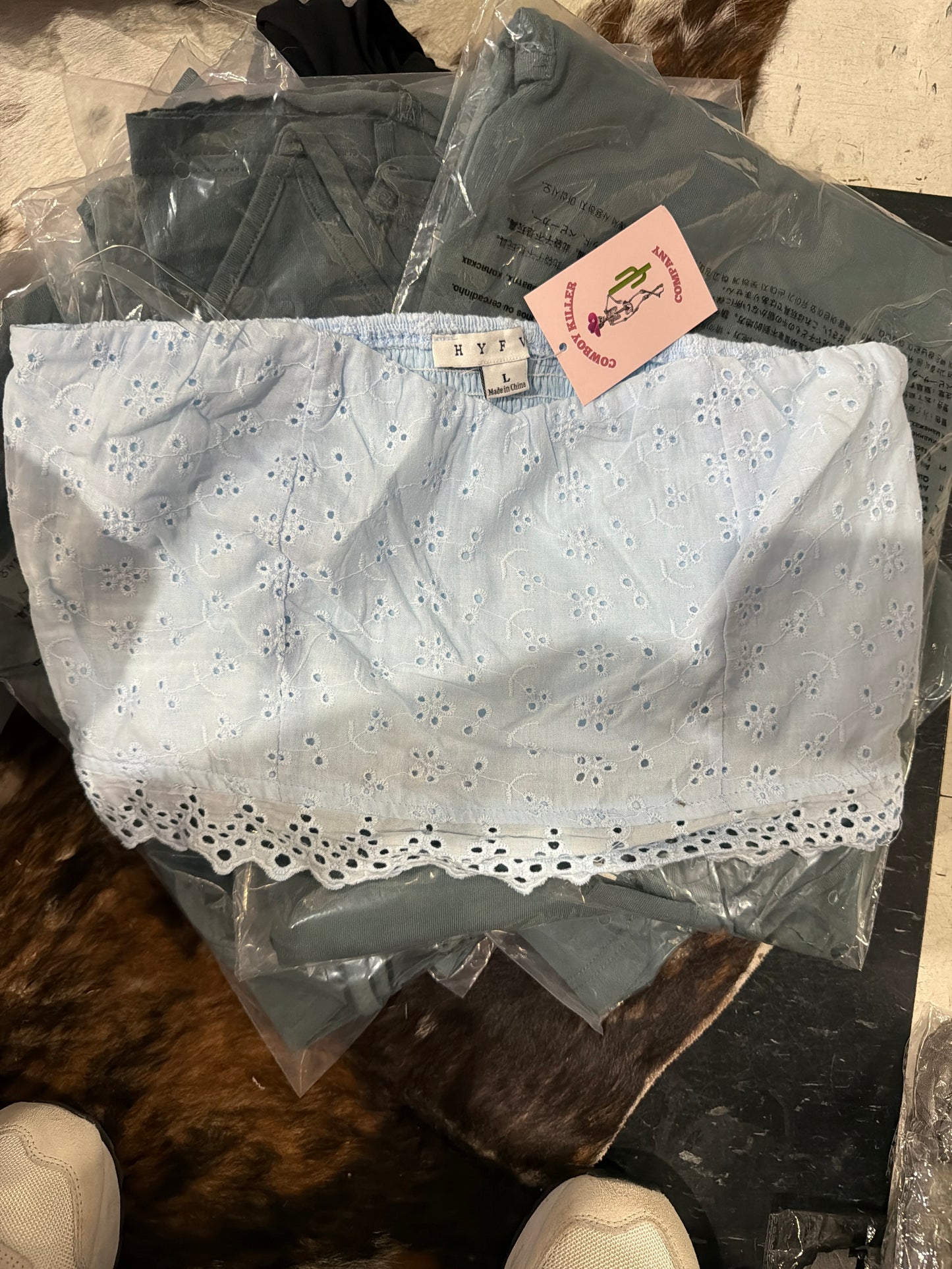 Strapless Eyelet Top - Blue