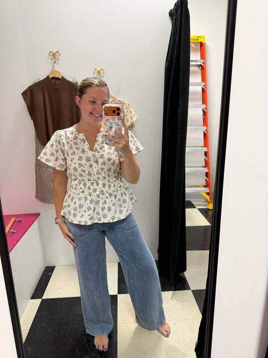 FLORAL CLIP DOT TOP - BLUE