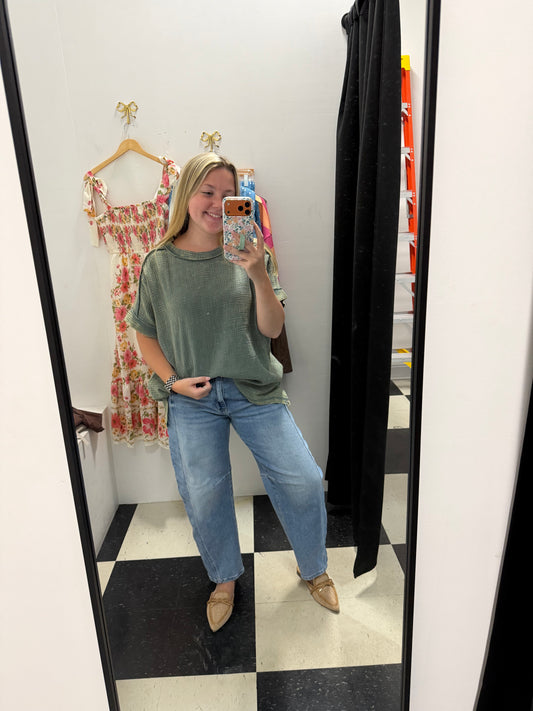 ACID WASH DOUBLE GAUZE TOP - ASH JADE