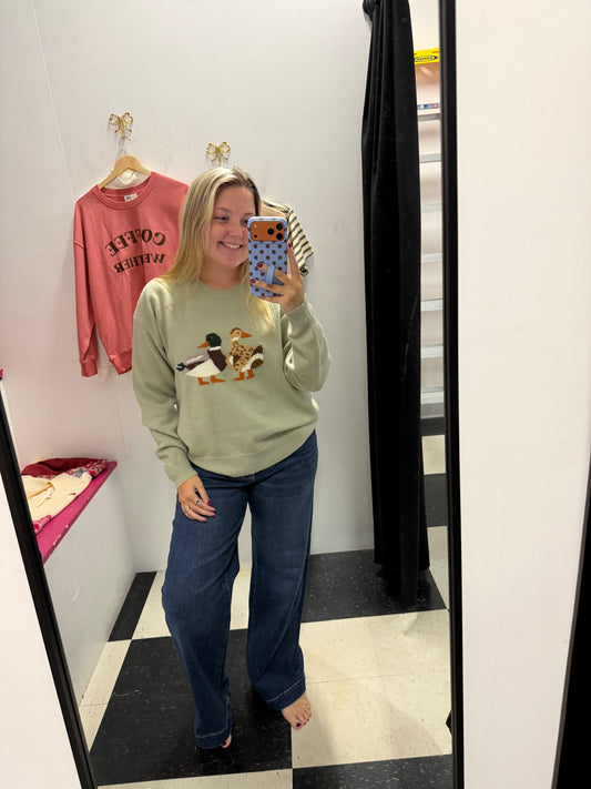 Round Neck Mallard Duck Graphic Sweater