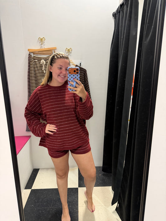 Something Simple Striped Pullover - Burgundy