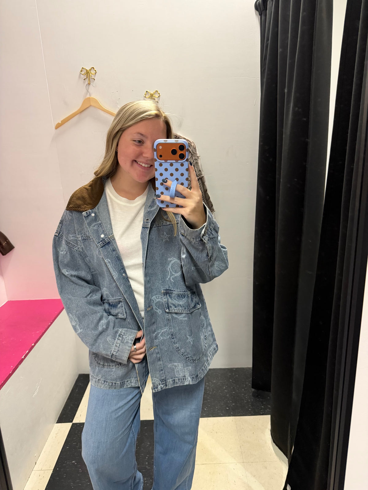 Western Print Denim Corduroy Shacket