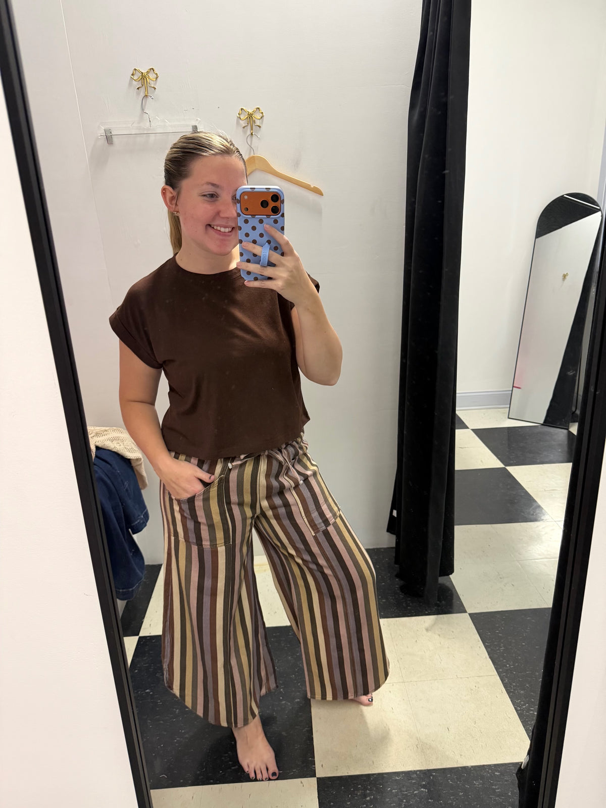 mocha mousse striped tulip pants