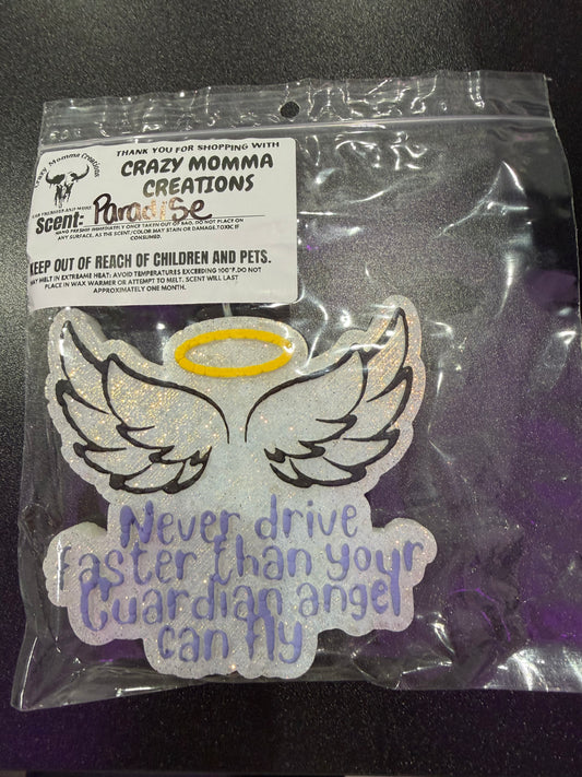 Never Faster Than Your Guardian Angel Freshie - White