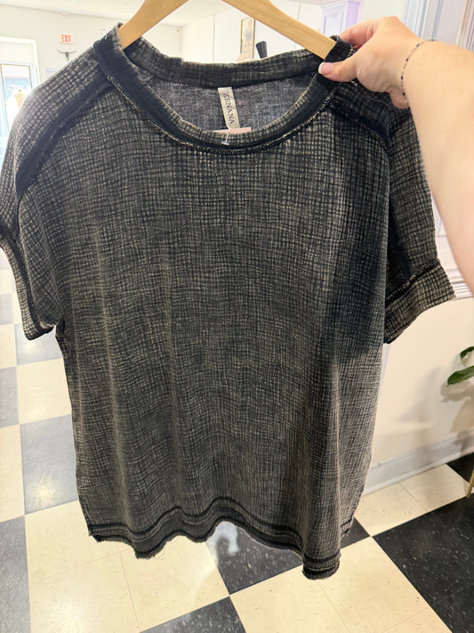 ACID WASH DOUBLE GAUZE TOP - ASH BLACK