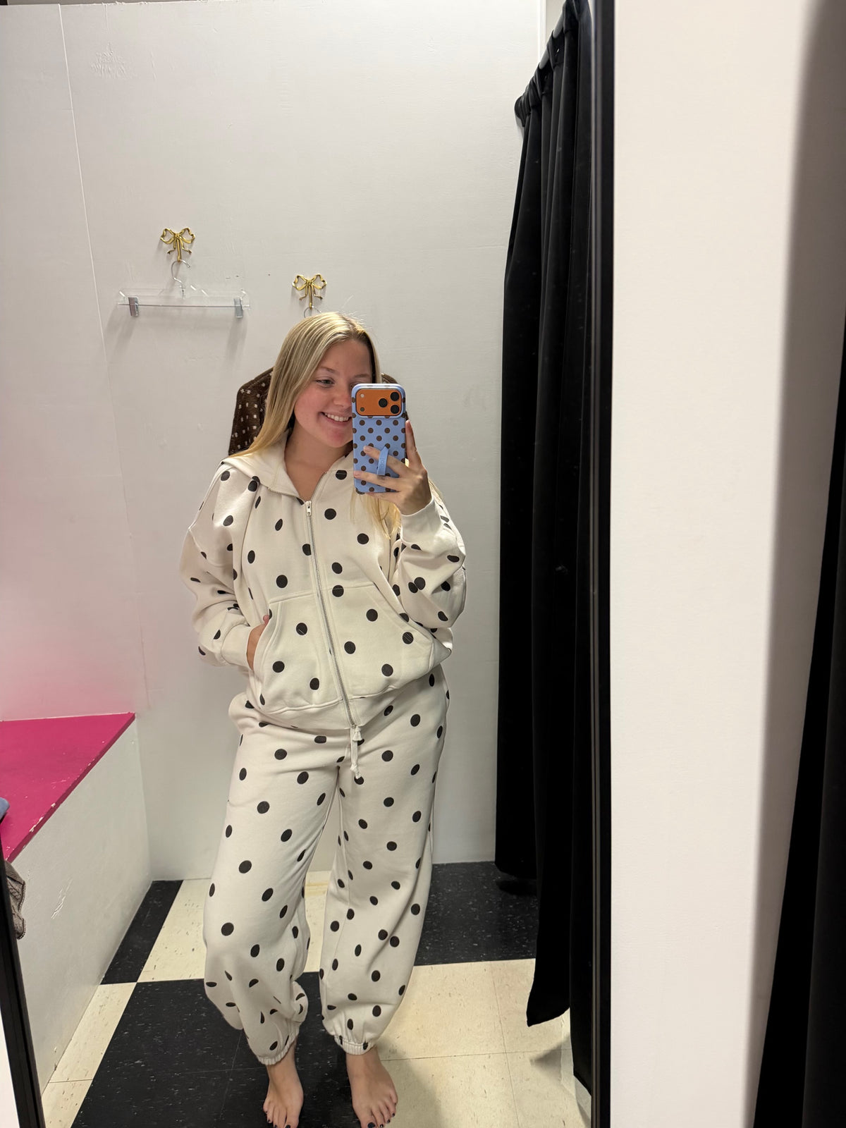 Polka Dot Zip Up Hoodie Sweatshirt