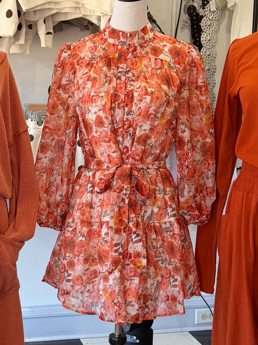 Orange Florals Mini Dress