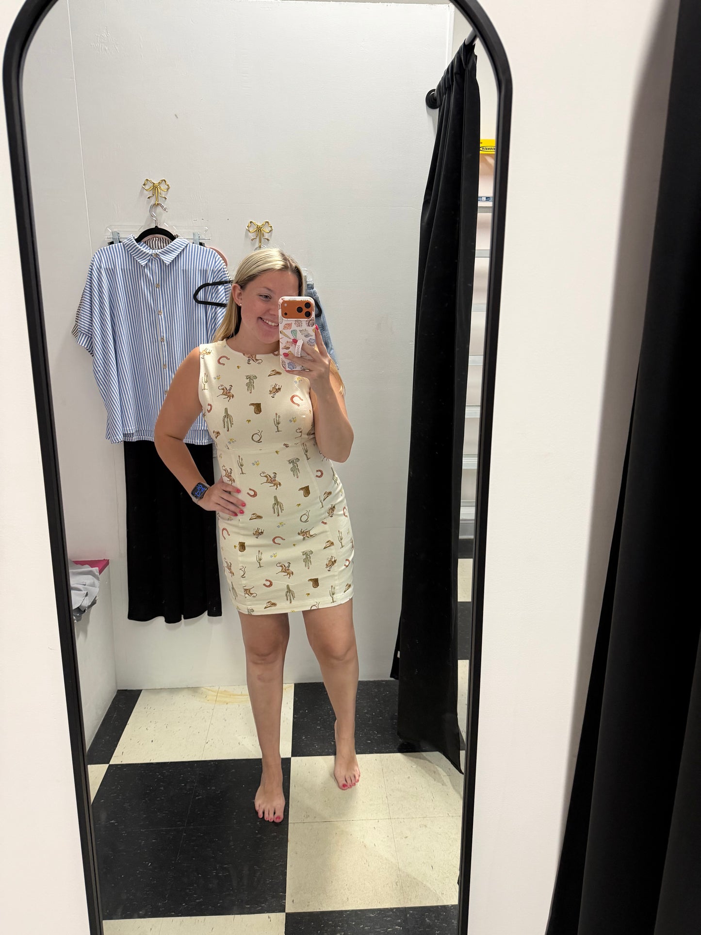 WESTERN PRINT DENIM MINI DRESS