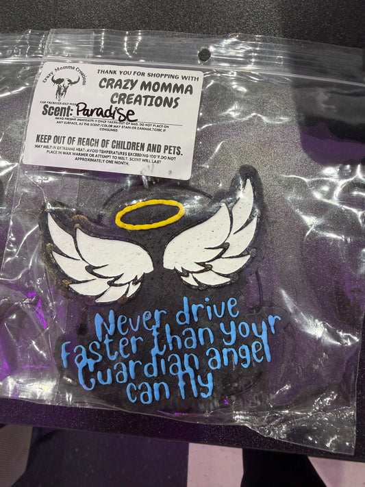 Never Faster Than Your Guardian Angel Freshie - Black