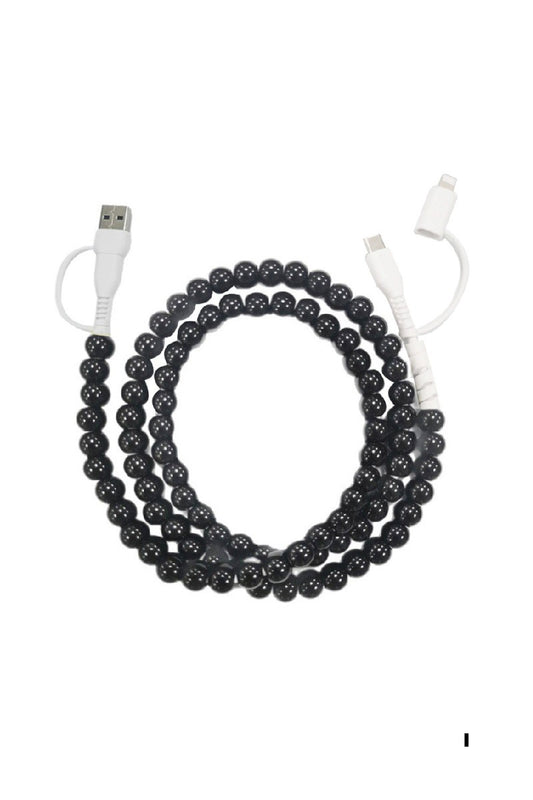 BEADED DUAL USB CHARGING CABLE - ALL BLACK