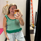 RUFFLE HEM STRIPE TOP - KELLY GREEN