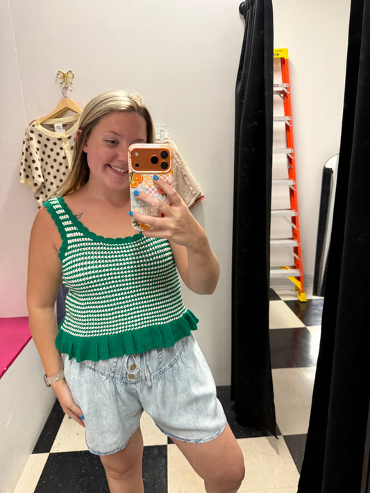 RUFFLE HEM STRIPE TOP - KELLY GREEN