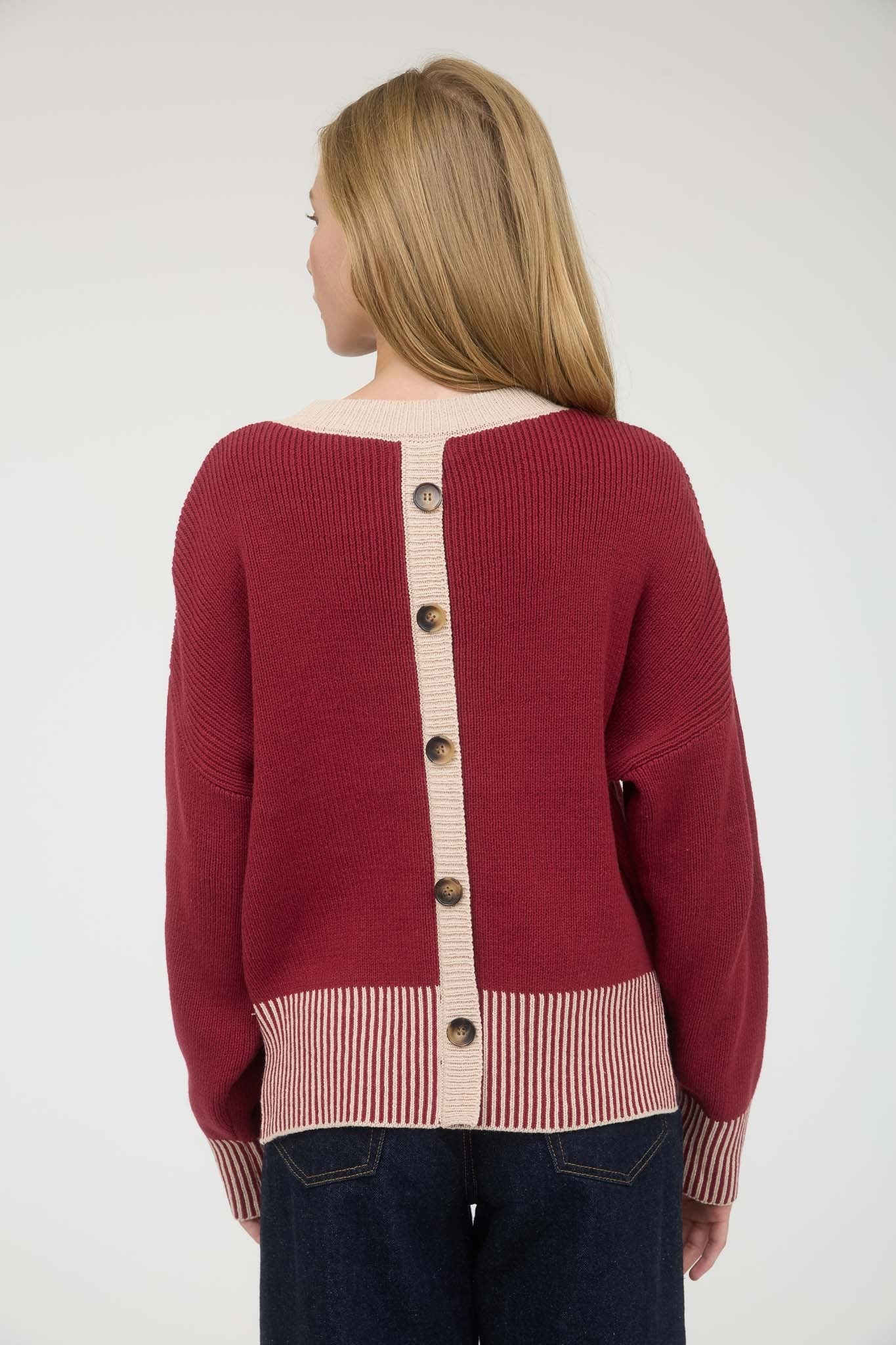 CONTRAST STRIPE BUTTON BACK TOP