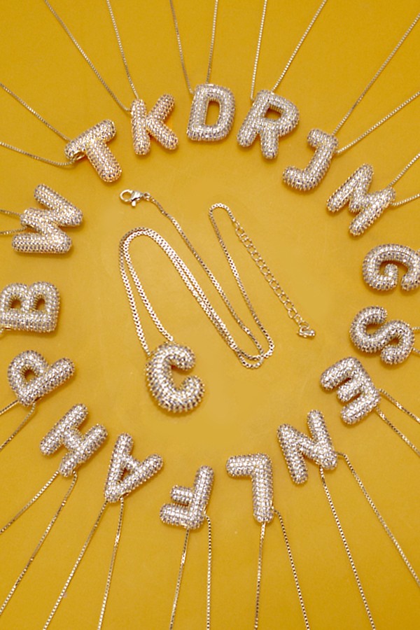 Bubble Rhinestone Initial Necklace