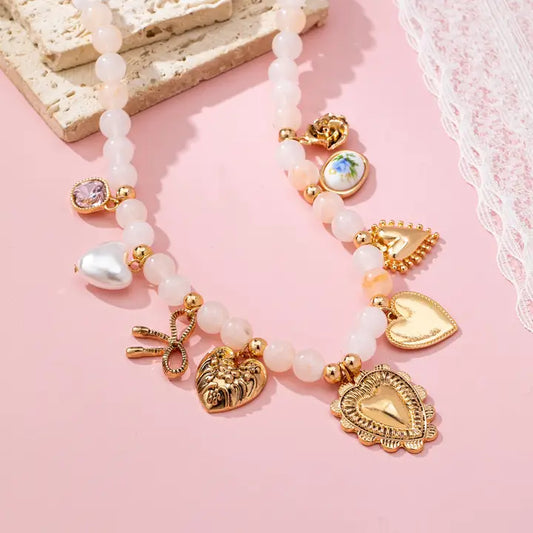 BEADED PORCELAIN MULTI CHARM NECKLACE