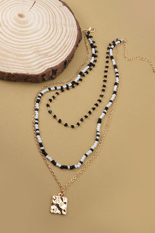 BEADED SQUARE LAYERED NECKLACE