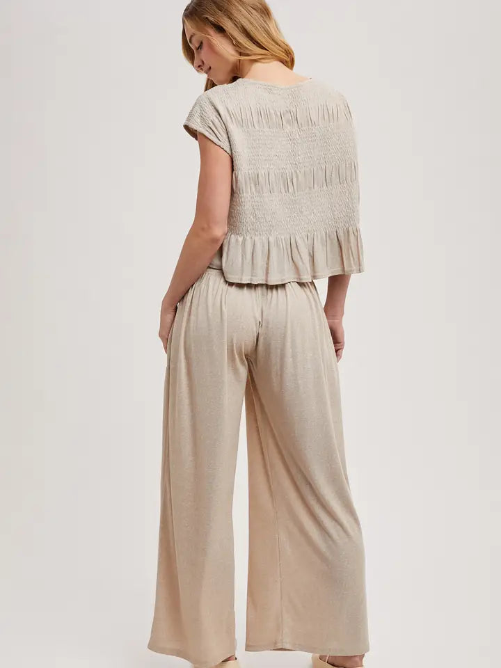 ASHER SMOCKED TOP - BEIGE