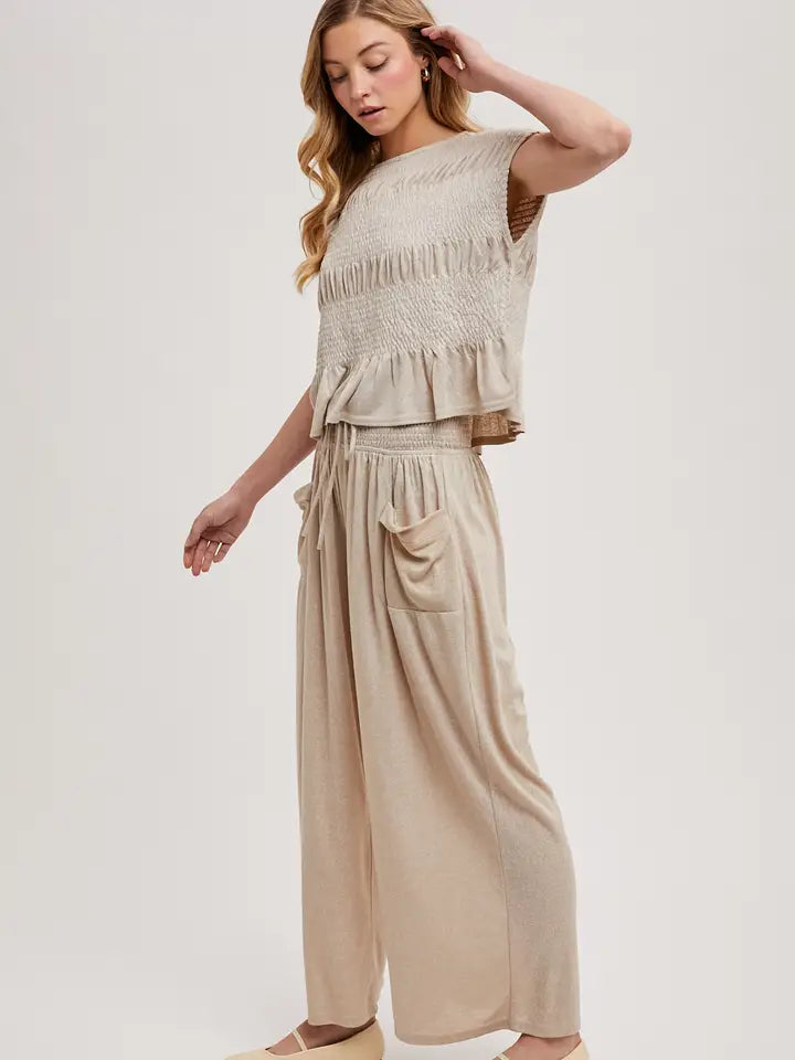 ASHER SMOCKED TOP - BEIGE