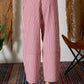 STRIPED POCKET DETAIL WIDE LEG PANTS - BERRY