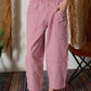 STRIPED POCKET DETAIL WIDE LEG PANTS - BERRY