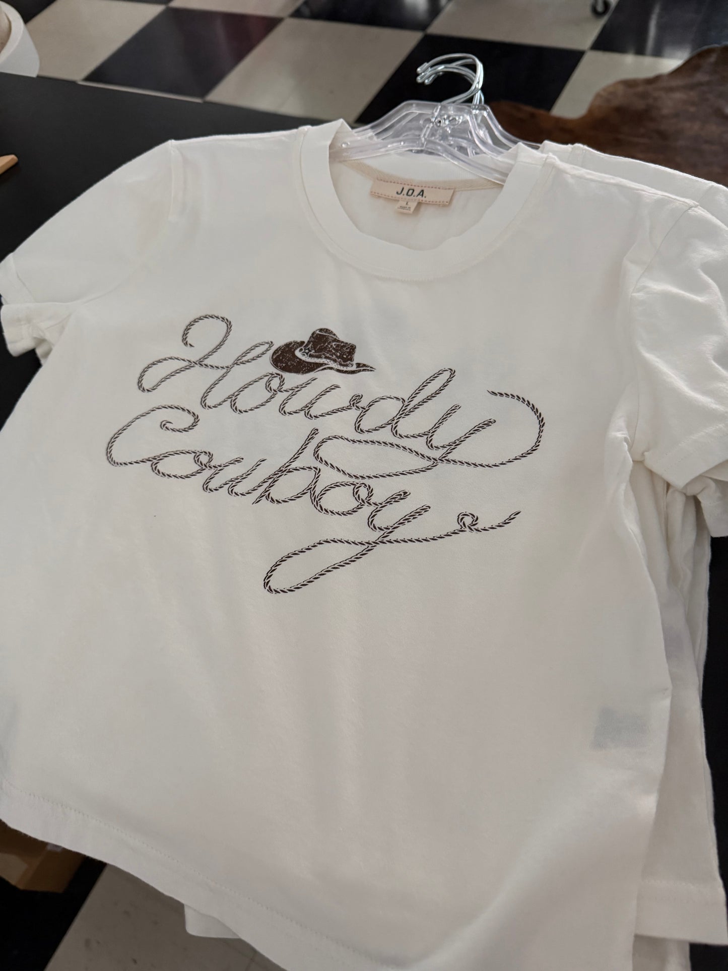 Howdy Cowboy Cropped Tee Shirt