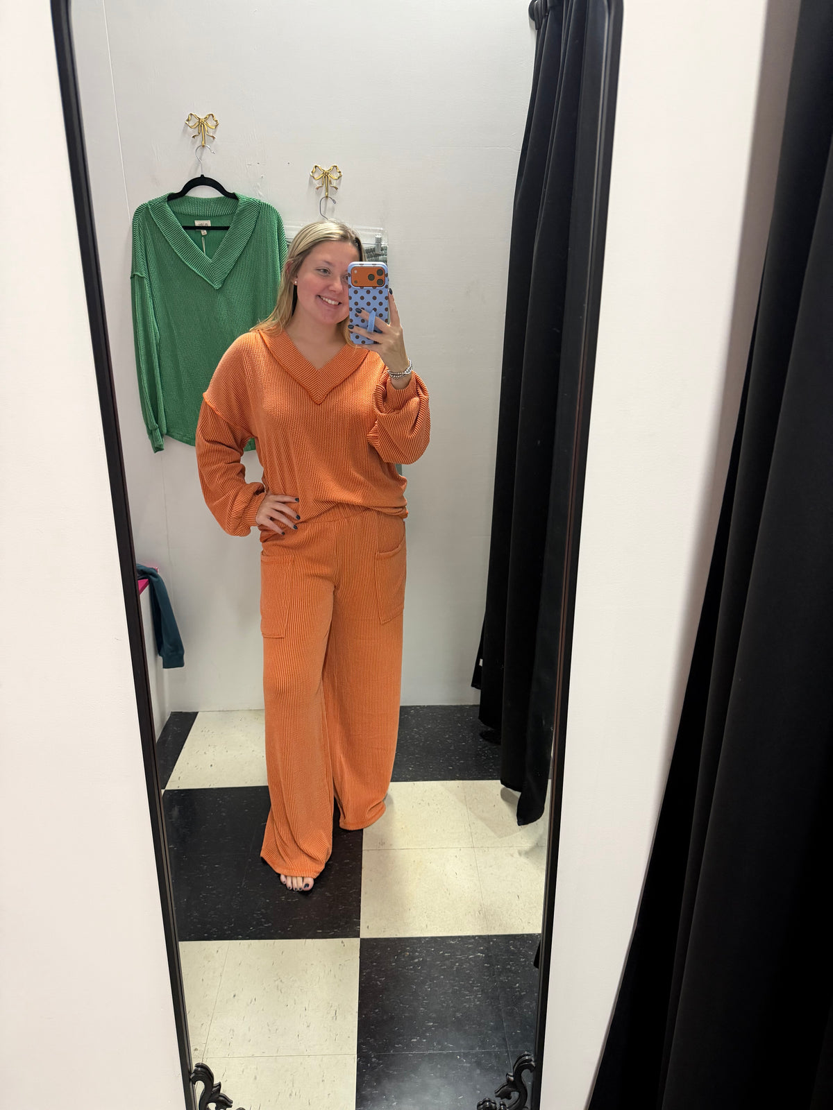 Cord Contrast Ribbed Pants - Orange