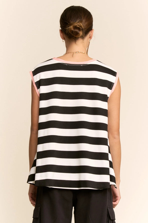 STRIPED RELAXED FIT TOP - BLACK WHITE