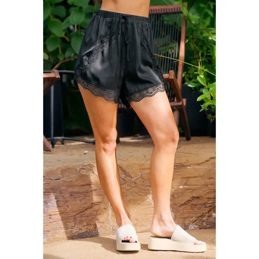lace trimmed satin shorts