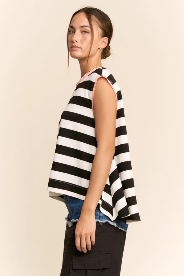 STRIPED RELAXED FIT TOP - BLACK WHITE