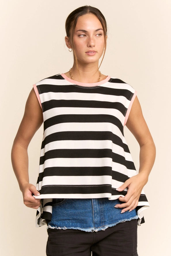 STRIPED RELAXED FIT TOP - BLACK WHITE