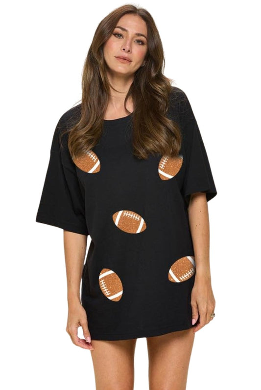 GLITTER FOOTBALL TEE - BLACK