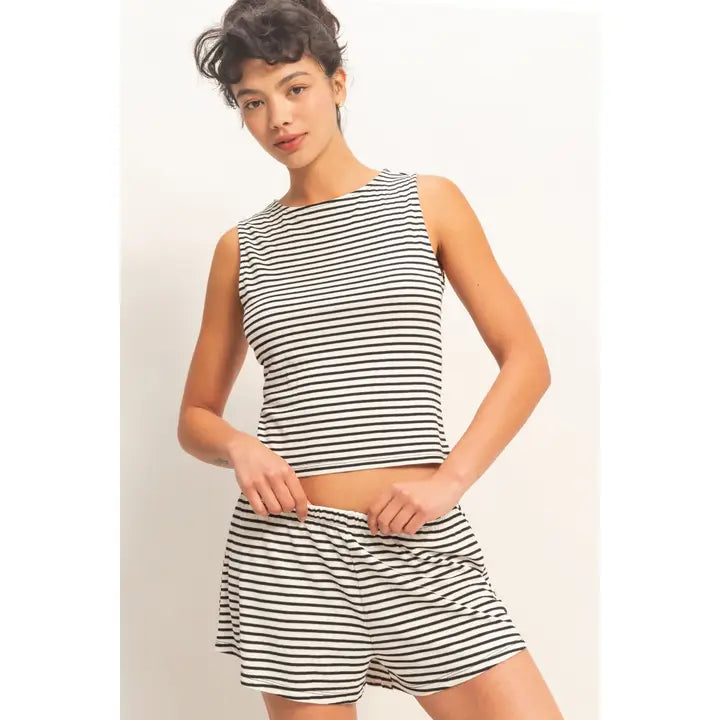 CHILLIN IT STRIPED TOP - BLACK